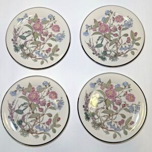 4 Bread Butter Plates Gorham FAIRMEADOWS Bone China Silver Trim Floral Vtg Set